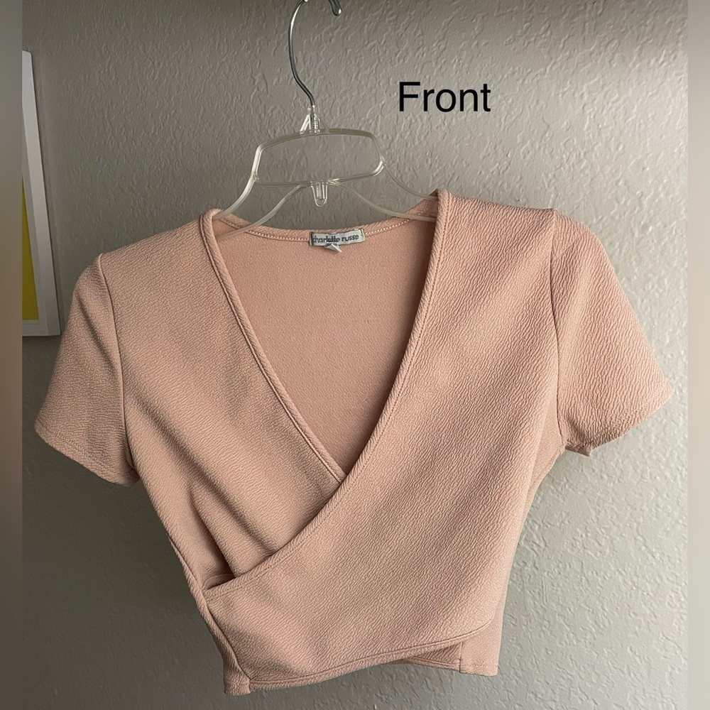 Charlotte Russe tan wrap around crop tee. Sm